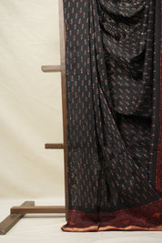 Black HBP Cotton Silk Saree With Maheshwari Border - SRBCSS1411