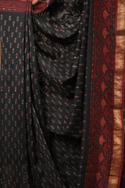 Black HBP Cotton Silk Saree With Maheshwari Border - SRBCSS1411