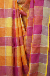 Multicolour Linen Saree With Tassels - SRMLS507