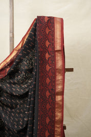 Black HBP Cotton Silk Saree With Maheshwari Border - SRBCSS1411