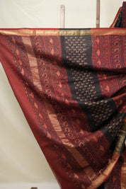 Black HBP Cotton Silk Saree With Maheshwari Border - SRBCSS1411