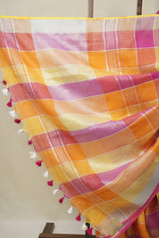 Multicolour Linen Saree With Tassels - SRMLS507