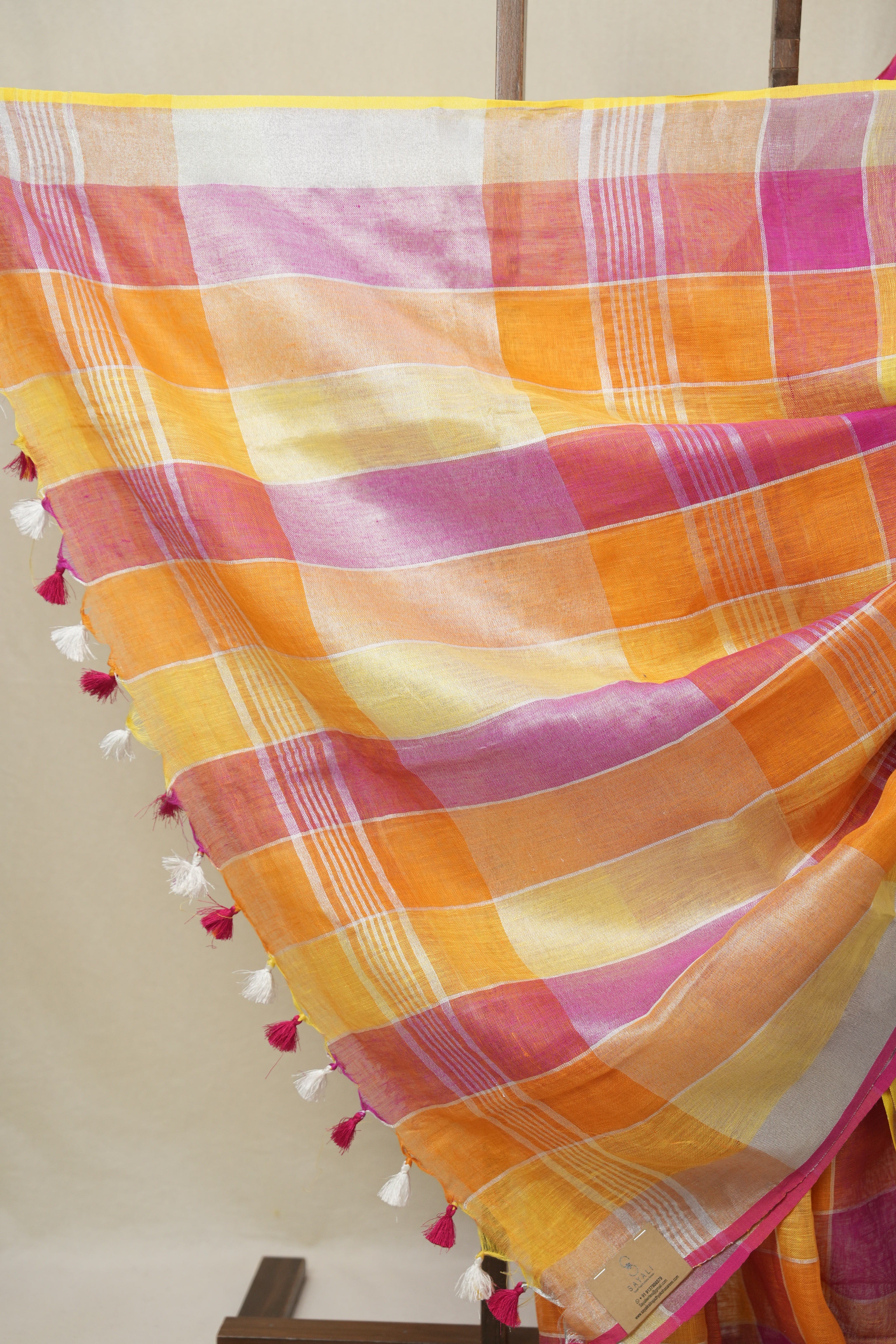Multicolour Linen Saree With Tassels - SRMLS507