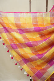 Multicolour Linen Saree With Tassels - SRMLS507