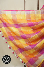 Multicolour Linen Saree With Tassels - SRMLS507
