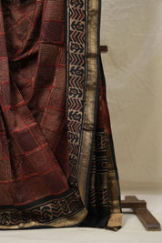 Maroon-Black HBP Cotton Silk Saree With Maheshwari Border - SRMBCSS1410