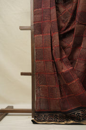 Maroon-Black HBP Cotton Silk Saree With Maheshwari Border - SRMBCSS1410