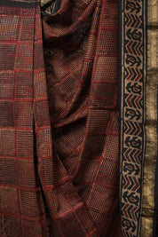 Maroon-Black HBP Cotton Silk Saree With Maheshwari Border - SRMBCSS1410