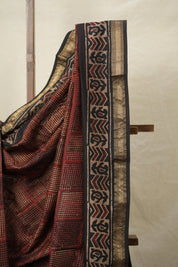 Maroon-Black HBP Cotton Silk Saree With Maheshwari Border - SRMBCSS1410