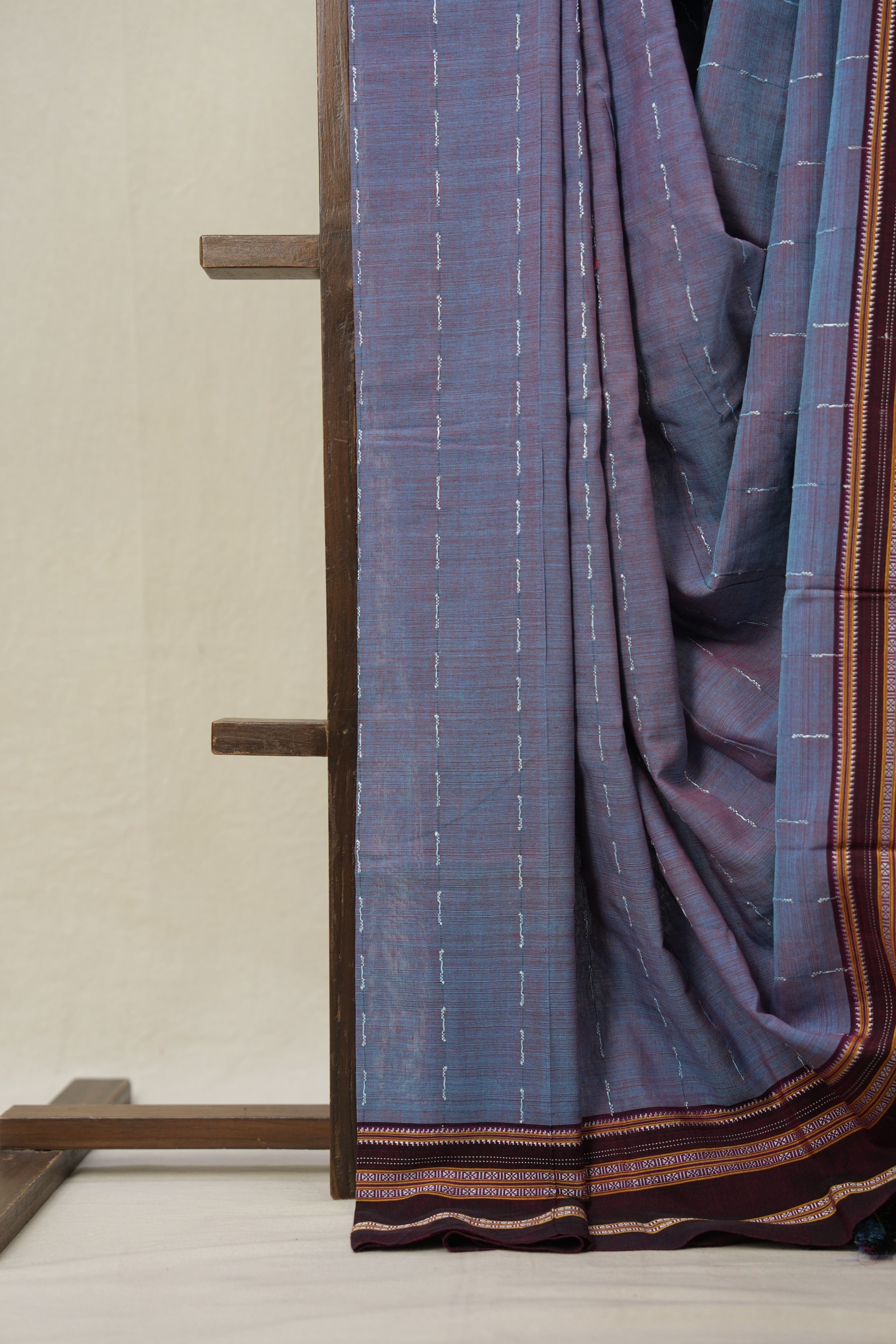Two Tone Blue Cotton Ilkal Saree With Gayatri Border - SRTTBCIS839