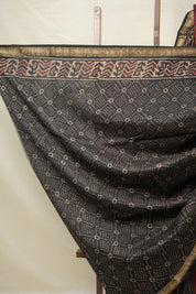 Maroon-Black HBP Cotton Silk Saree With Maheshwari Border - SRMBCSS1410