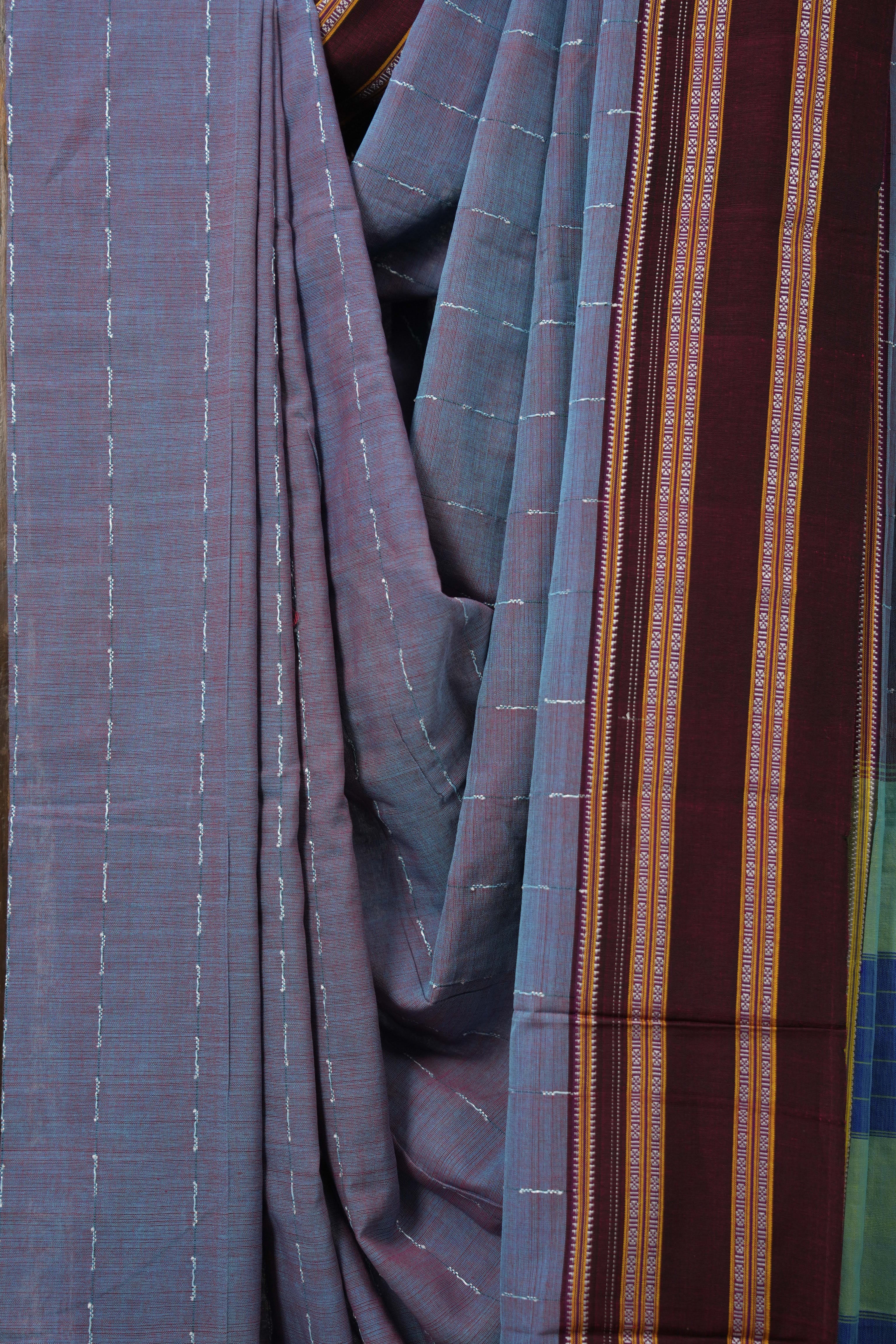 Two Tone Blue Cotton Ilkal Saree With Gayatri Border - SRTTBCIS839