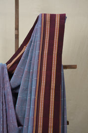 Two Tone Blue Cotton Ilkal Saree With Gayatri Border - SRTTBCIS839