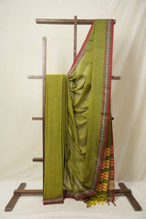 Olive Green Narayan Peth Cotton Saree- SROGNPCS02