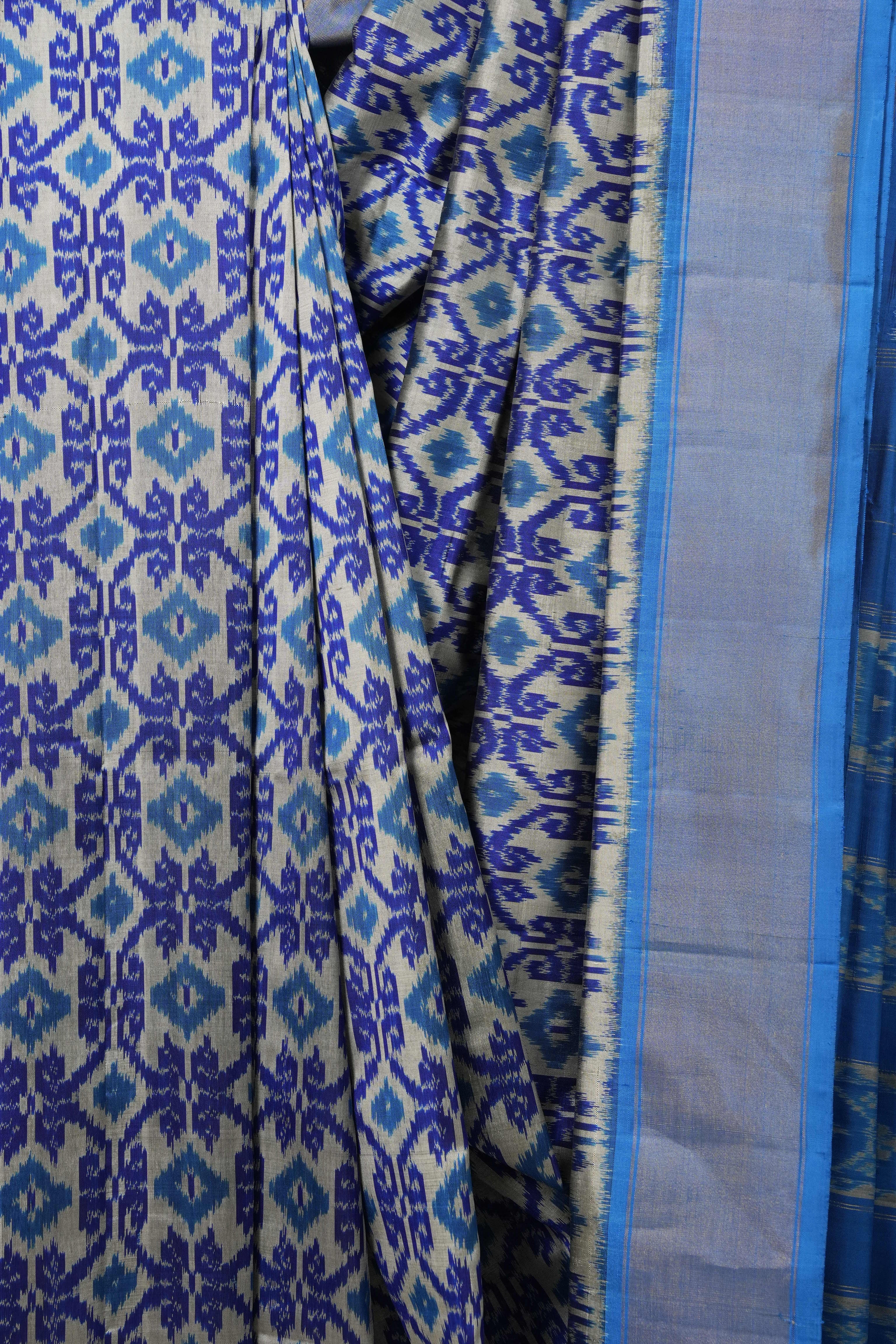 Silver Blue Pochampalli Silk Ikat Saree - SRSBPSIS204