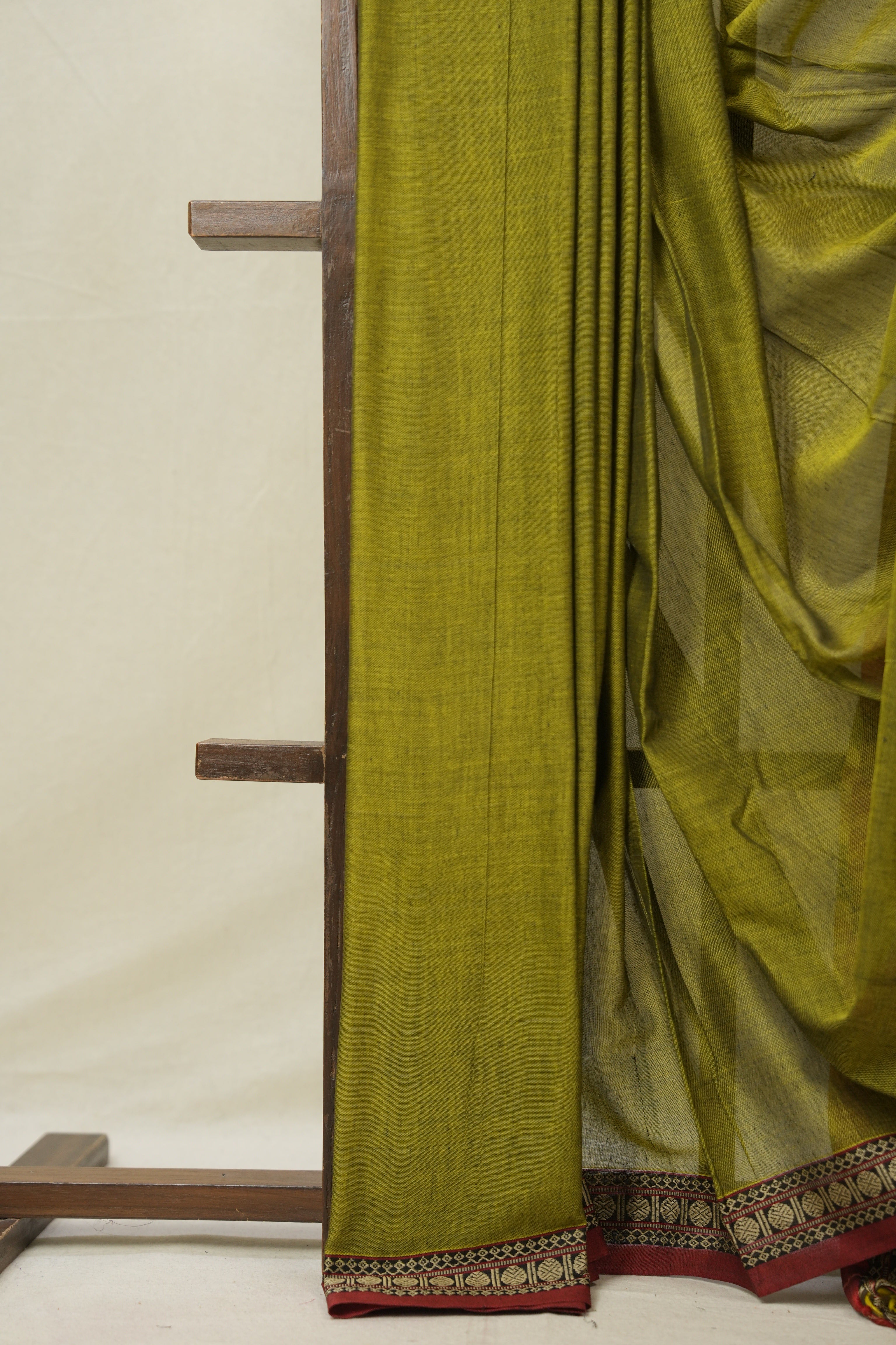 Olive Green Narayan Peth Cotton Saree- SROGNPCS02