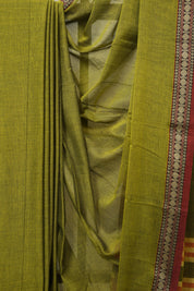 Olive Green Narayan Peth Cotton Saree- SROGNPCS02