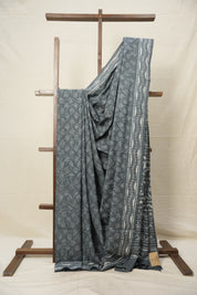 Grey Carbon Black HBP Cotton Saree - SRGCBCS2823