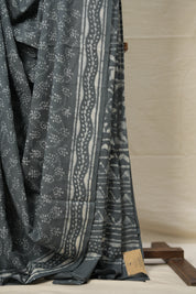 Grey Carbon Black HBP Cotton Saree - SRGCBCS2823