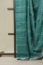 Green Linen Saree With Tassels - SRGLS505
