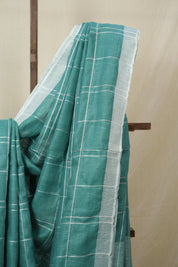 Green Linen Saree With Tassels - SRGLS505