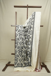 Off White Pochampalli Silk Ikat Saree - SROWPSIS326