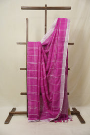 Pink Linen Saree With Tassels - SRPLS506