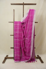 Pink Linen Saree With Tassels - SRPLS506
