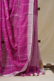Pink Linen Saree With Tassels - SRPLS506