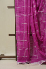 Pink Linen Saree With Tassels - SRPLS506