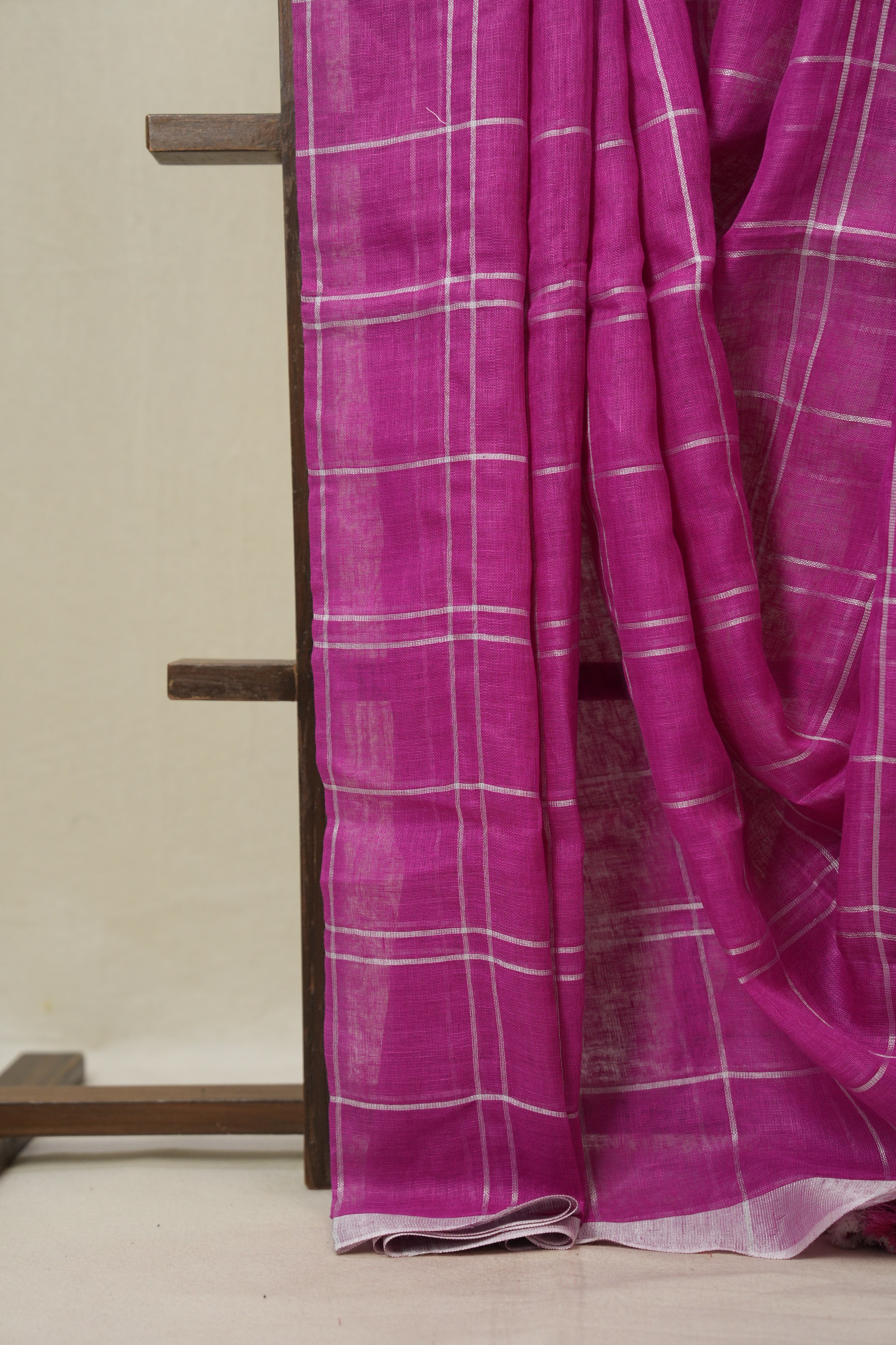 Pink Linen Saree With Tassels - SRPLS506