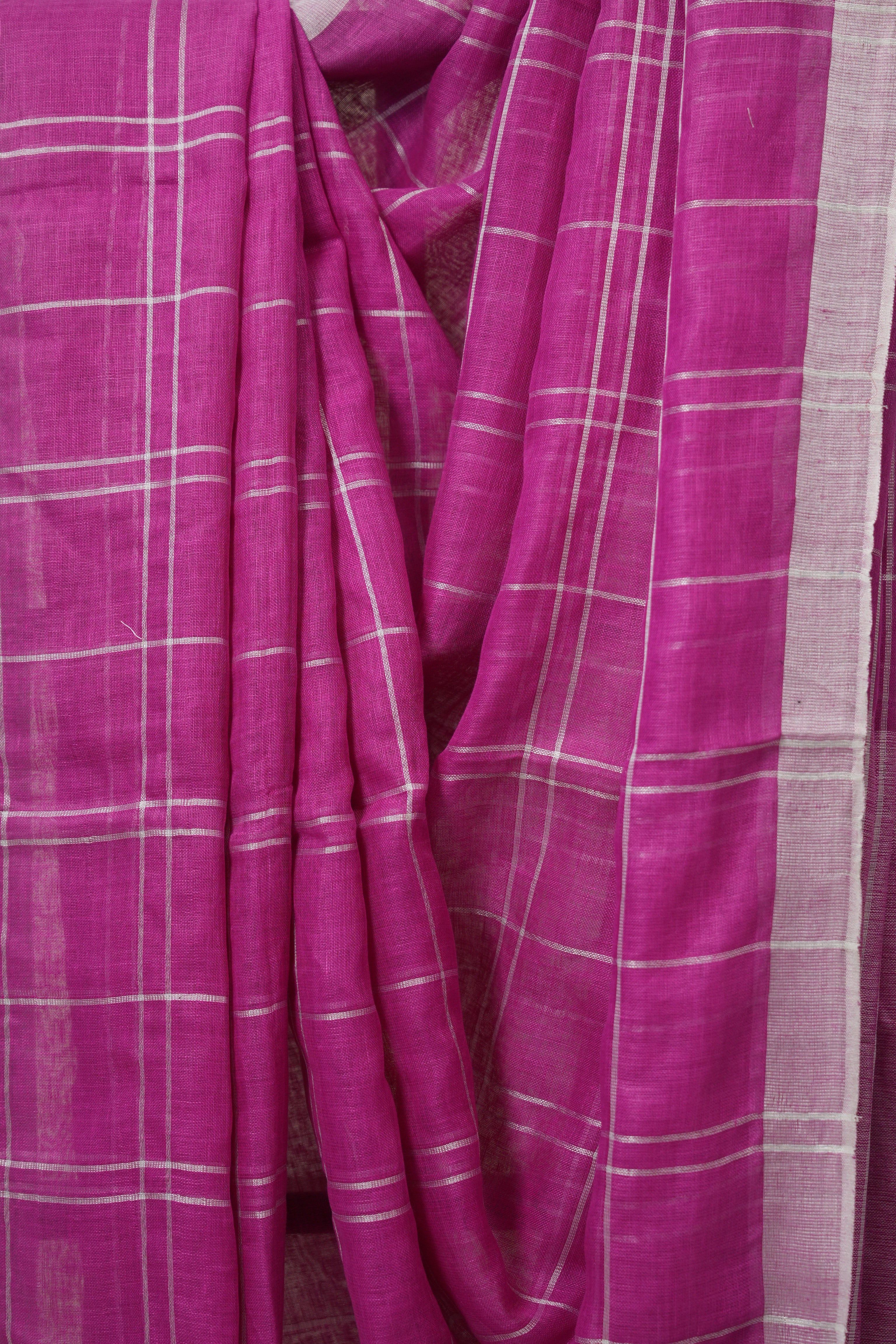 Pink Linen Saree With Tassels - SRPLS506