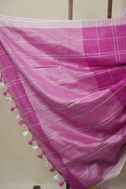 Pink Linen Saree With Tassels - SRPLS506