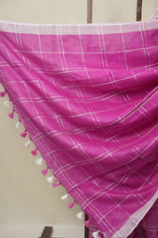 Pink Linen Saree With Tassels - SRPLS506