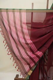 Marron Narayan Peth Cotton Saree- SRMNPCS07