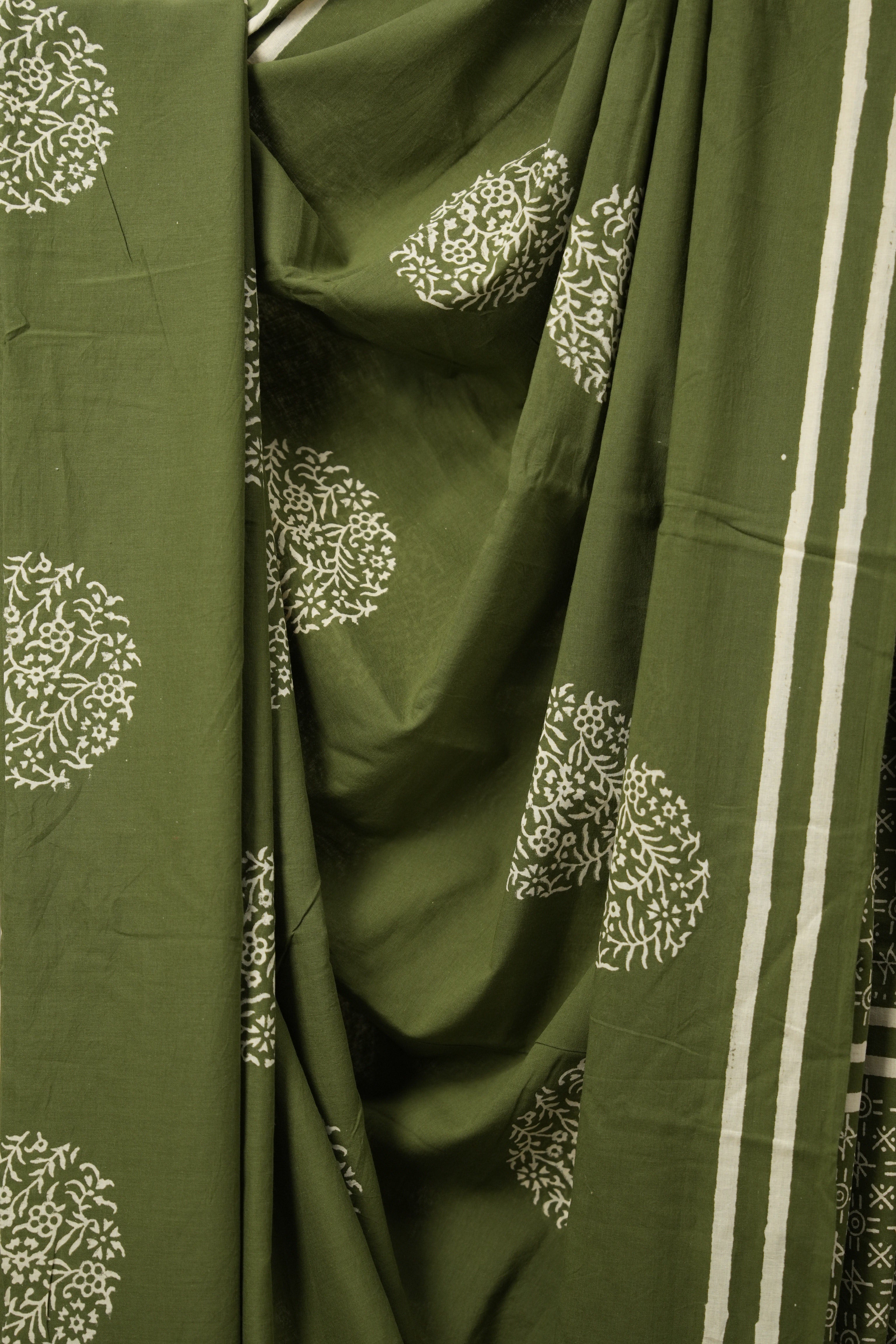 Mehendi Green HBP Cotton Saree - SRMGCS3087