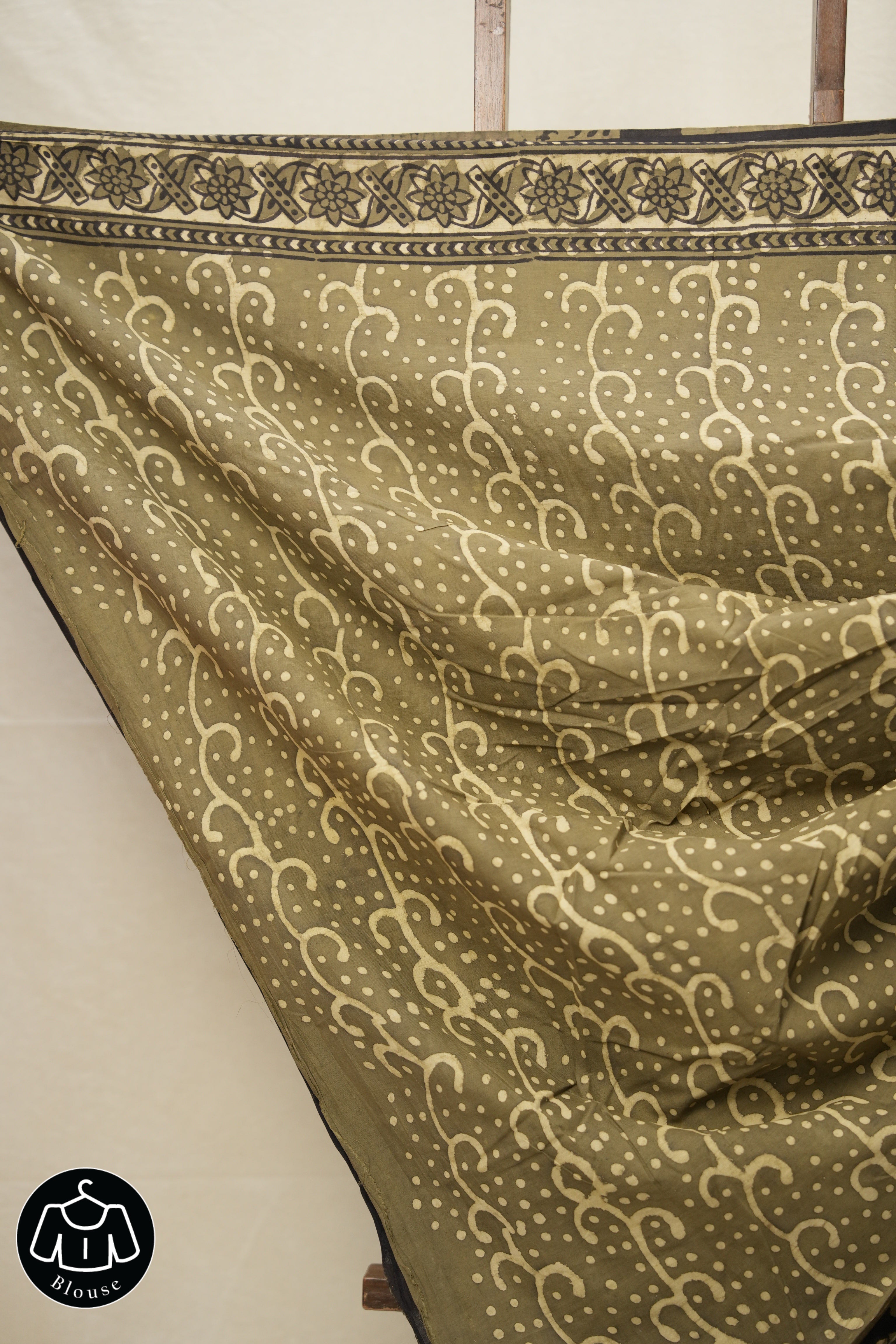 Olive Green HBP Cotton Saree - SROGCS2760