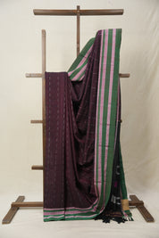 Wine Cotton Ilkal Saree With Gayatri Border - SRWCIS838