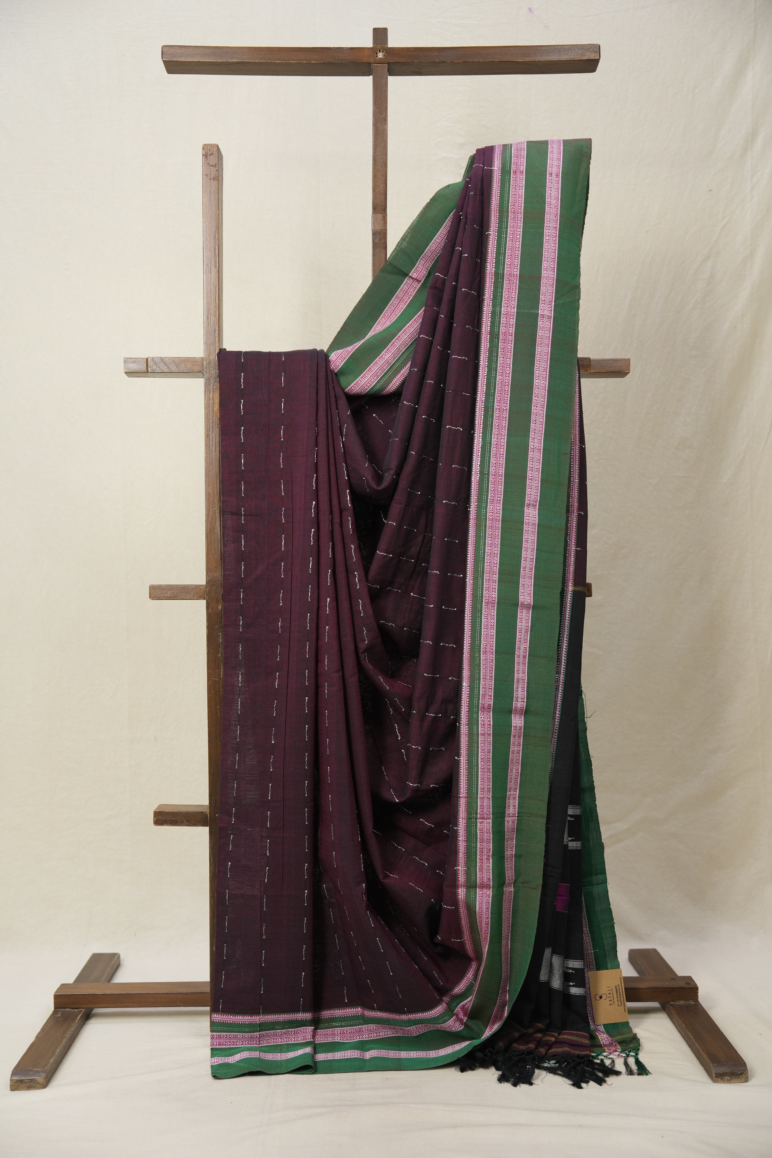 Wine Cotton Ilkal Saree With Gayatri Border - SRWCIS838