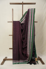 Wine Cotton Ilkal Saree With Gayatri Border - SRWCIS838