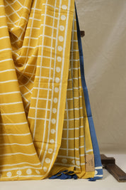 Mustard Yellow HBP Cotton Saree - SRMYCS3094