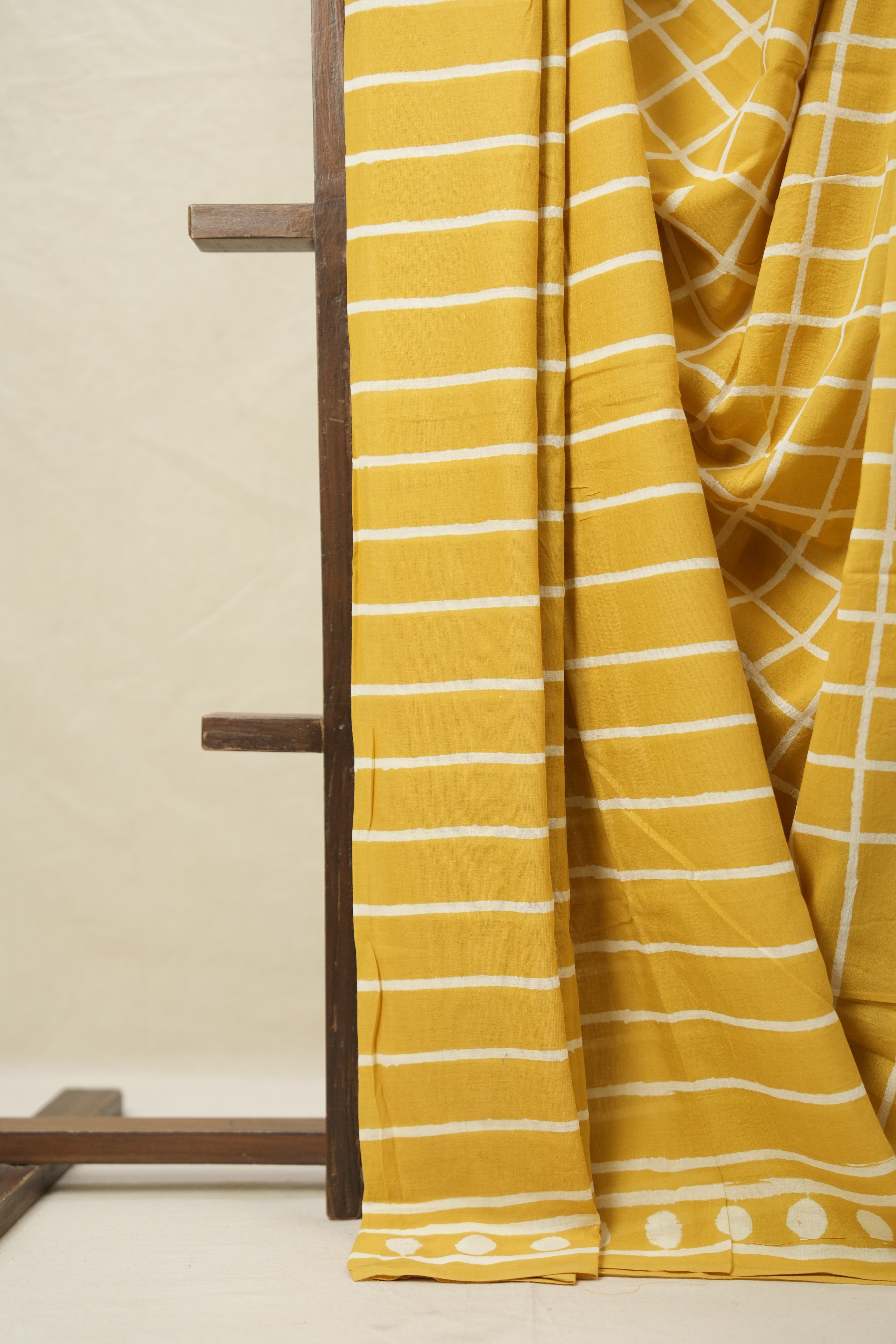 Mustard Yellow HBP Cotton Saree - SRMYCS3094