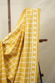 Mustard Yellow HBP Cotton Saree - SRMYCS3094