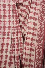 Cream Red HBP Cotton Saree - SRCRCS2765