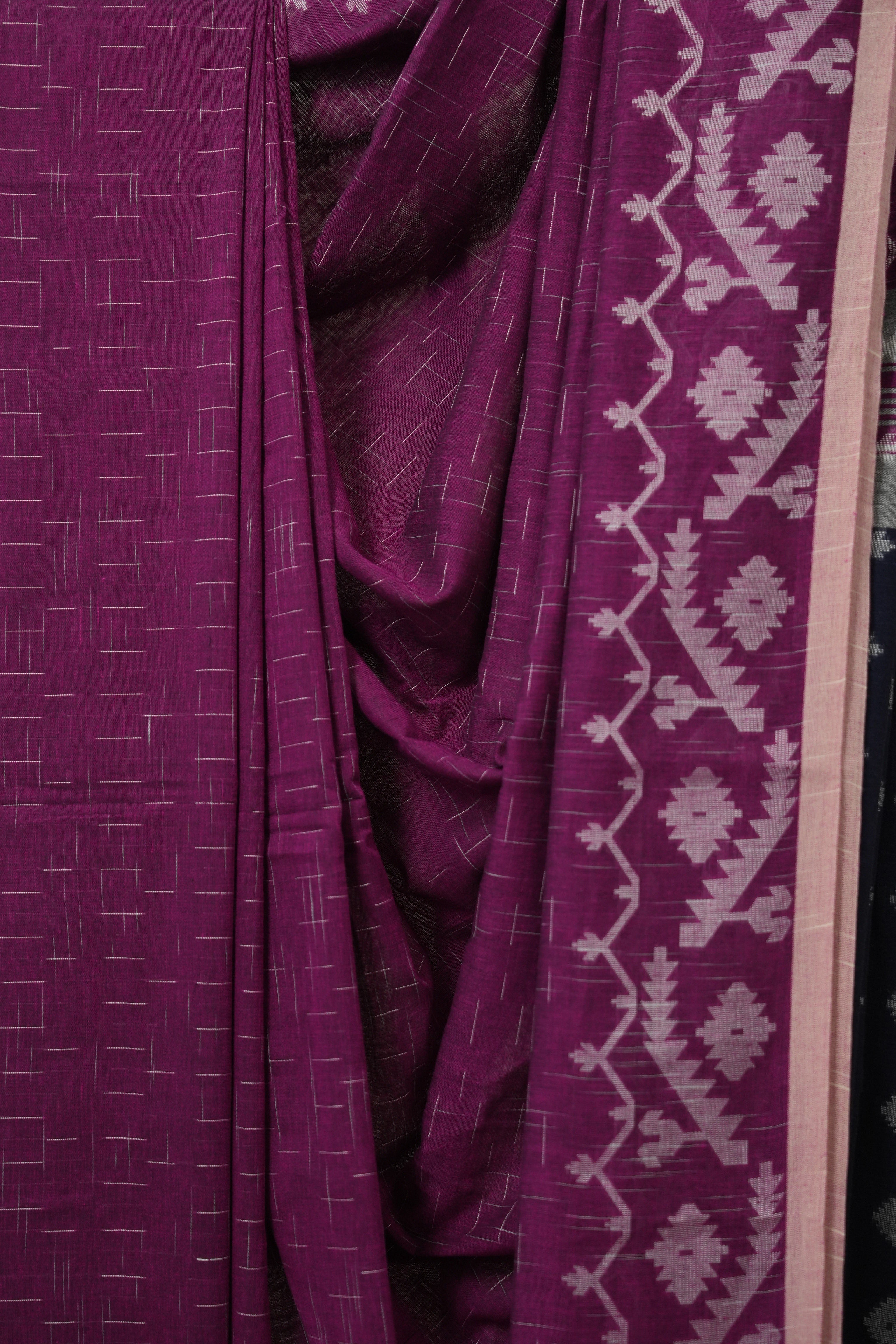 Magenta Bengal Cotton Jamdani Saree - SRMBCJS255