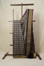 Cream Black Pochampalli Silk Ikat Saree - SRCBPSIS198