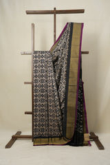 Cream Black Pochampalli Silk Ikat Saree - SRCBPSIS198