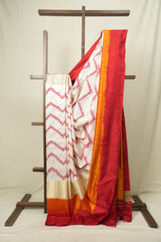 White Pochampalli Silk Ikat Saree -SRWPSIS334