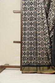 Cream Black Pochampalli Silk Ikat Saree - SRCBPSIS198
