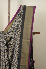 Cream Black Pochampalli Silk Ikat Saree - SRCBPSIS198